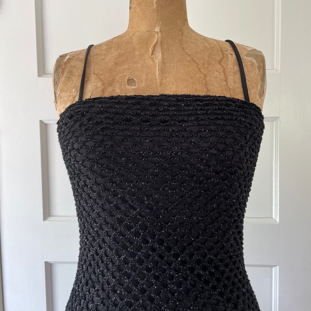 Vintage 90s Andrea Polizzi Long Bodycon Dress-Black Mesh Formal Evening Wear -S6